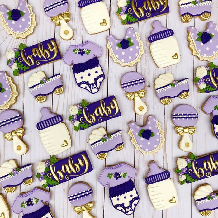 Baby, Purple & Florals Baby Shower Iced Sugar Cookies