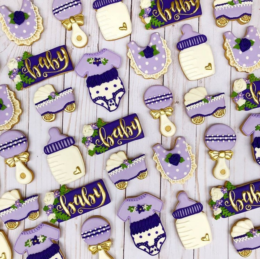Baby, Purple & Florals Baby Shower Iced Sugar Cookies