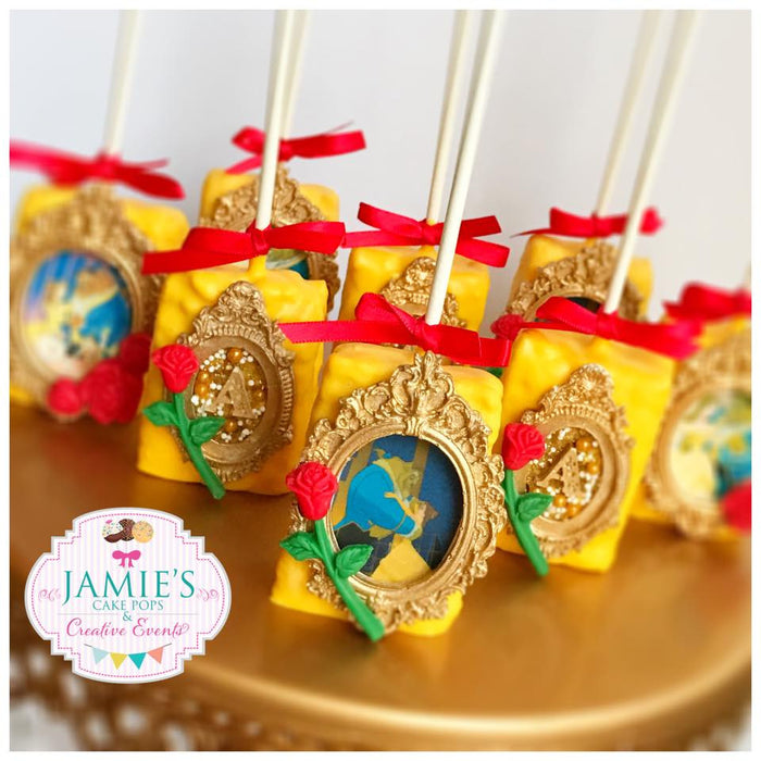 Beauty And The Beast Birthday Party Cake Pops, Rice Krispy Treats, Chocolate Covered Oreos. TheIcedSugarCookie.com Jamie's Cake Pops & Creative Events