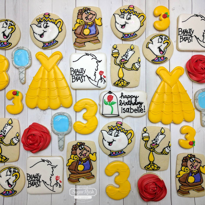Beauty And The Beast "Tale As Old As Time" Birthday Party Sugar Cookies TheIcedSugarCookie.com Sugar Rush By Sarah