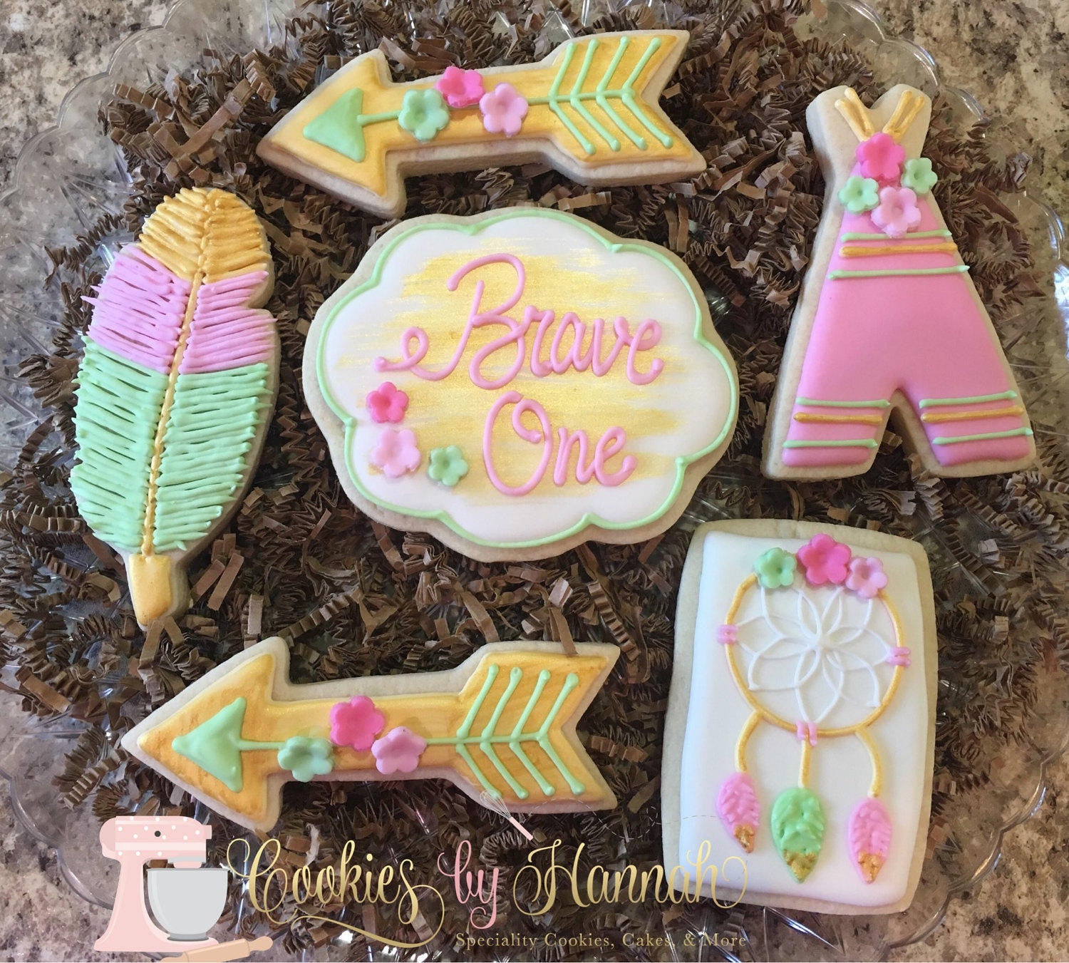 Boho "Brave One" Birthday Party Sugar Cookies TheIcedSugarCookie.com Cookies By Hannah