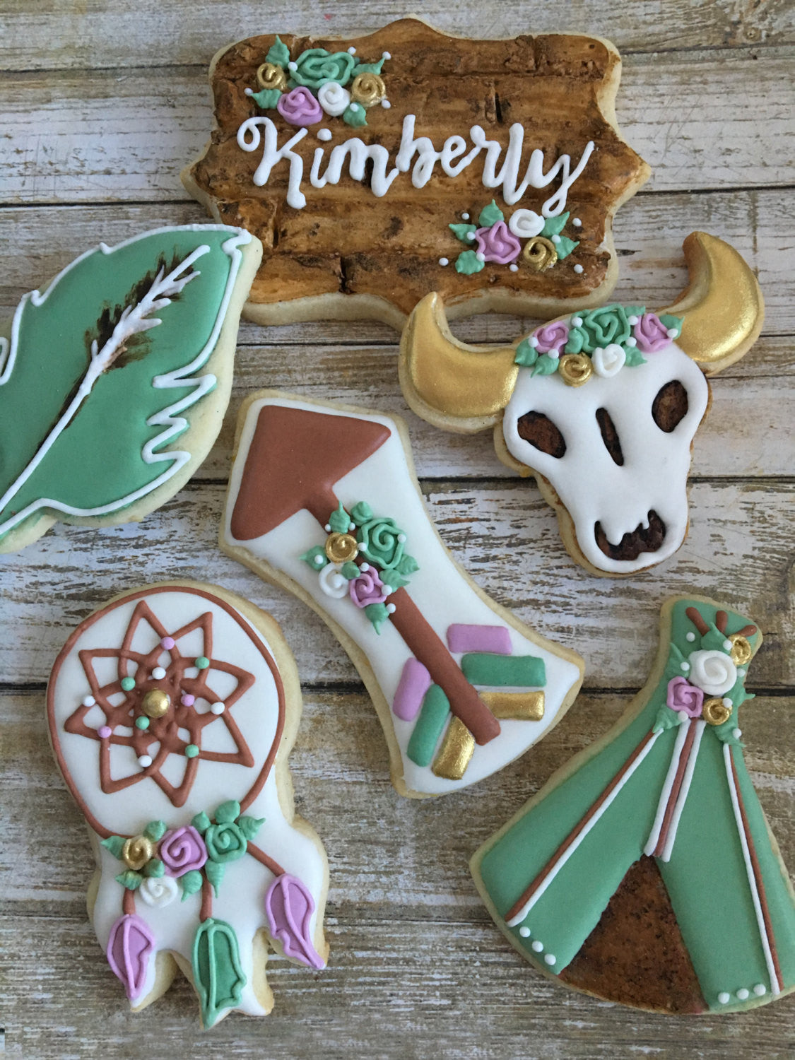 Boho Tribal Birthday Party Sugar Cookies TheIcedSugarCookie.com Cookie Deaux Creations