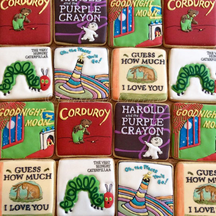 Children's Story Book Sugar Cookies-Harold And The Purple Crayon, The Very Hungry Caterpillar, Goodnight Moon, Corduroy, Oh The Places You'll Go, Guess How Much I Love You