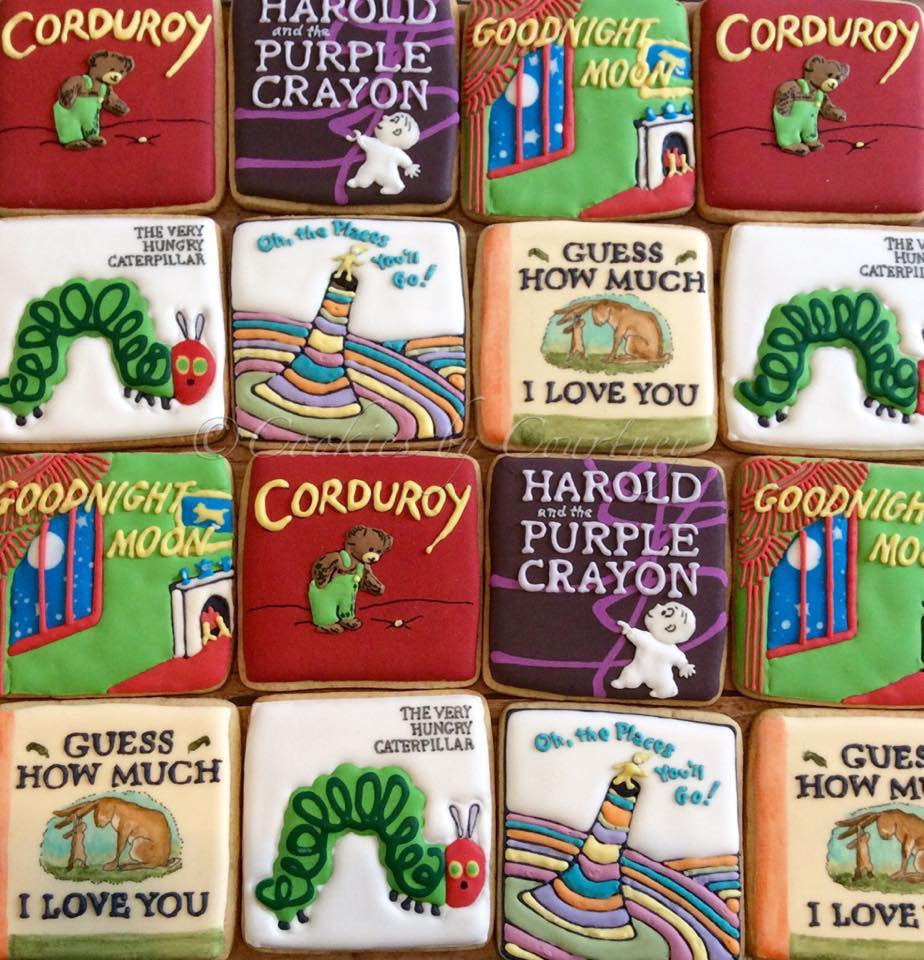 Children's Story Book Sugar Cookies-Harold And The Purple Crayon, The Very Hungry Caterpillar, Goodnight Moon, Corduroy, Oh The Places You'll Go, Guess How Much I Love You