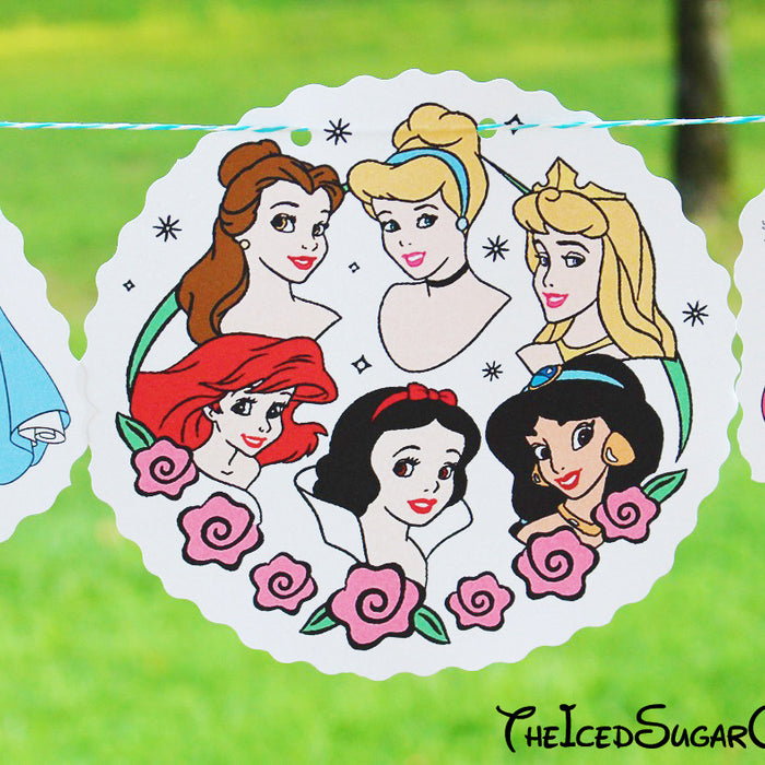 Disney Princesses Birthday Party DIY Banner Idea- Sleeping Beauty Aurora, Cinderella, Snow White, Beauty And The Beast Belle,The Princess And The Frog, Aladdin Jasmine, The Little Mermaid Ariel
