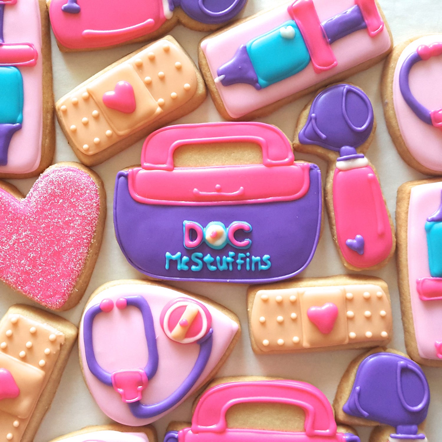 Doc McStuffins Birthday Party Cookies TheIcedSugarCookie.com Merci Bakery