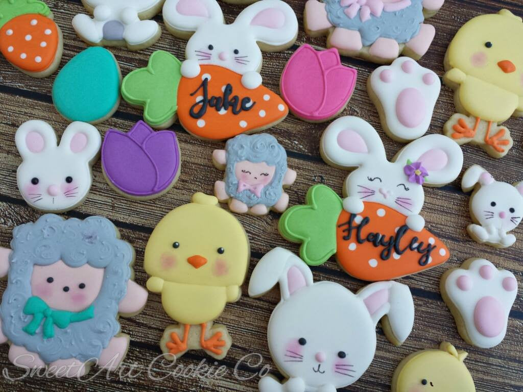 Easter Cookies-Baby Sheep, Baby Bunny Rabbit, Baby Chick TheIcedSugarCookie.com Sweet Art Cookie Co