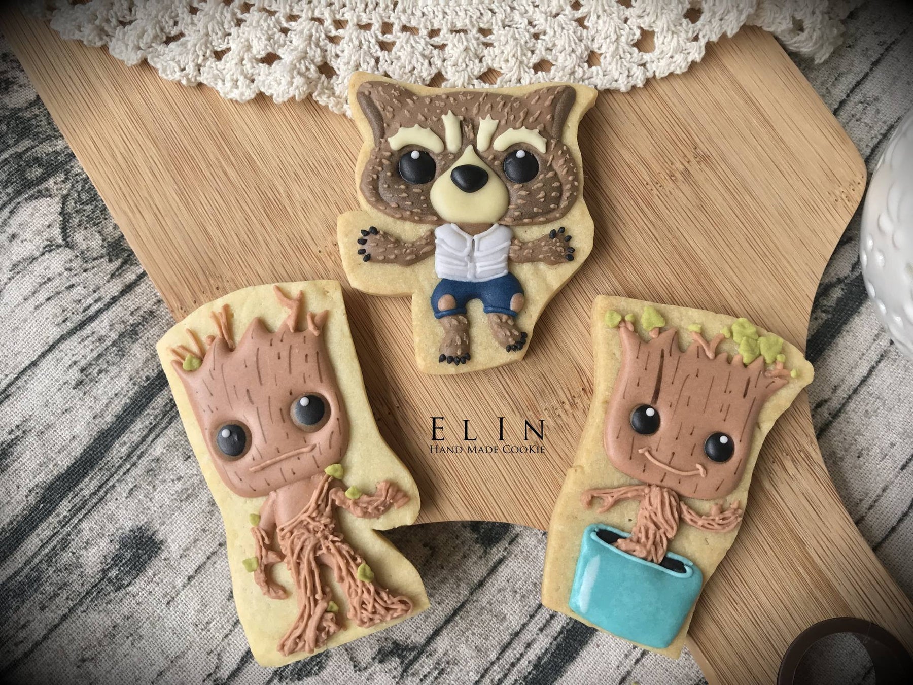 Guardians Of The Galaxy Sugar Cookies-Baby Groot and Rocket Raccoon TheIcedSugarCookie.com Elin's Cookies