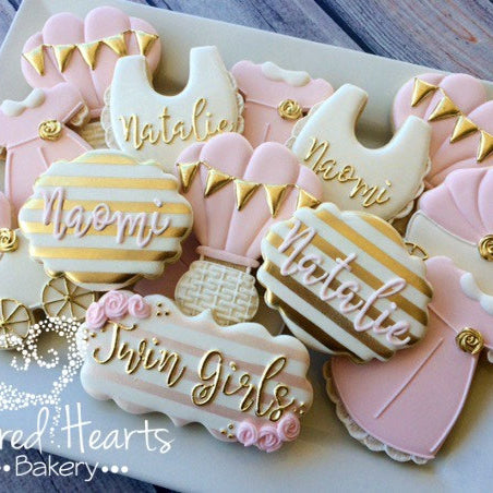 Pink and Gold Baby Shower Sugar Cookies TheIcedSugarCookie.com Sugared Hearts Bakery
