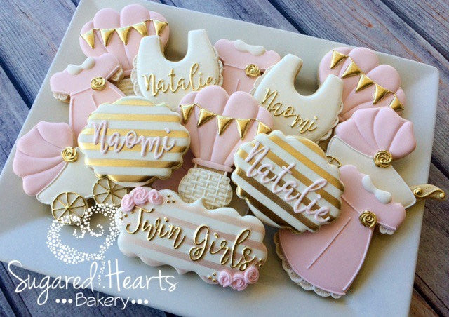 Pink and Gold Baby Shower Sugar Cookies TheIcedSugarCookie.com Sugared Hearts Bakery