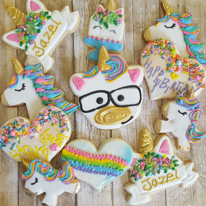 Groovy Unicorn Birthday Party Iced Sugar Cookies by Baking On A Star on TheIcedSugarCookie.com #cookies #sugarcookies #decoratedcookies #unicorncookies