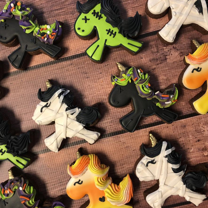 Halloween Unicorn Iced Sugar Cookies by Pretty Baked Bakery on TheIcedSugarCookie.com