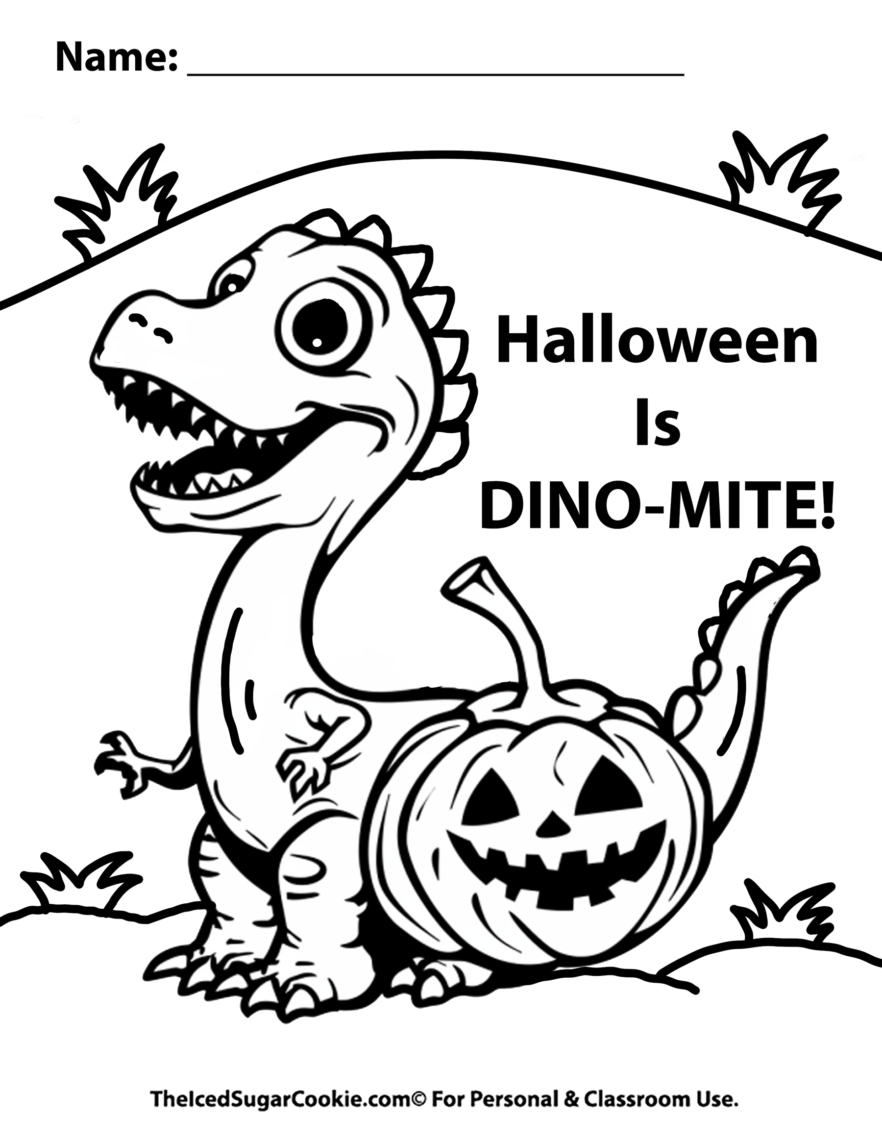 Halloween Is DINO-MITE Free Coloring Page by TheIcedSugarCookie.com