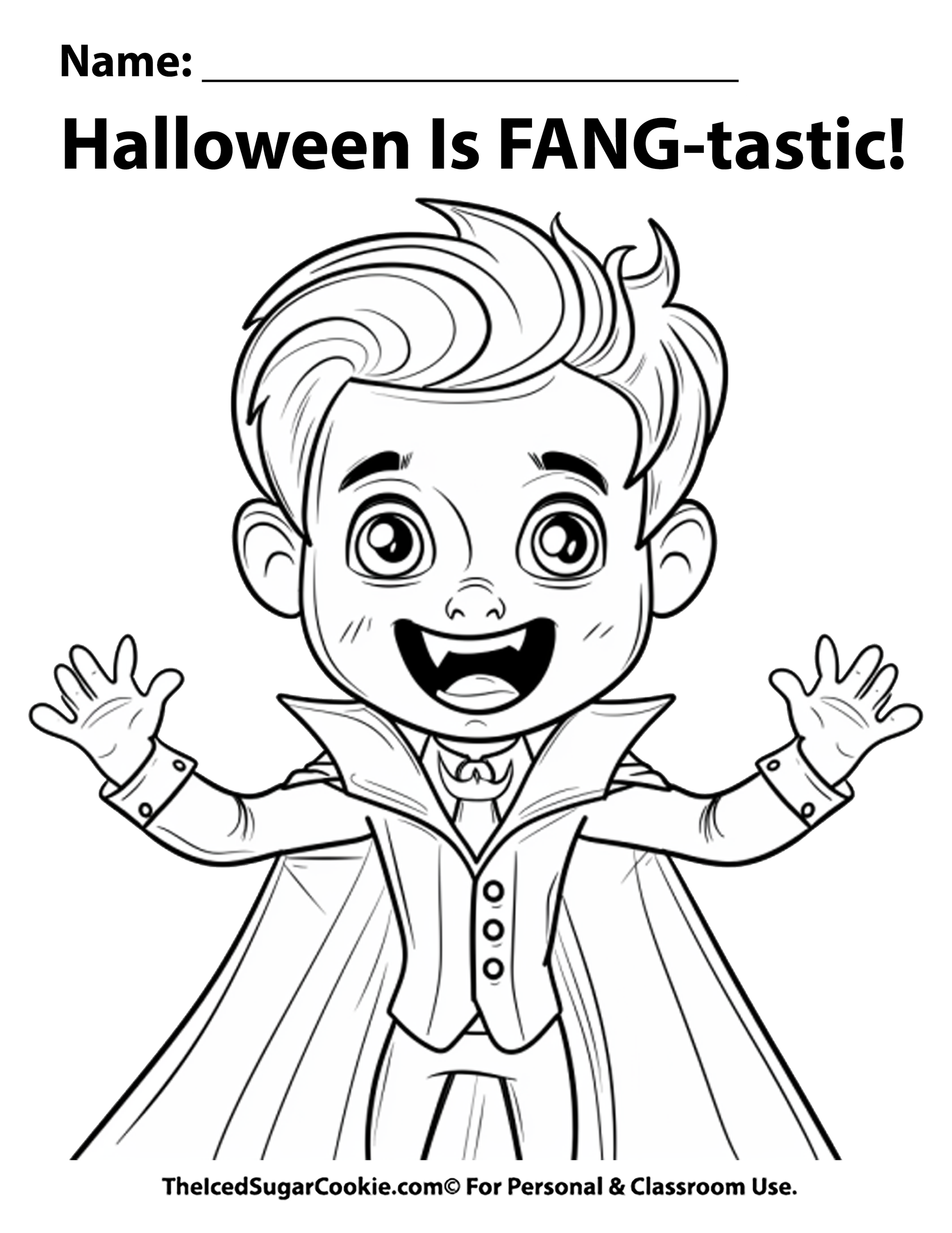 Halloween Is FANG-tastic Vampire Free Coloring Page by TheIcedSugarCookie.com