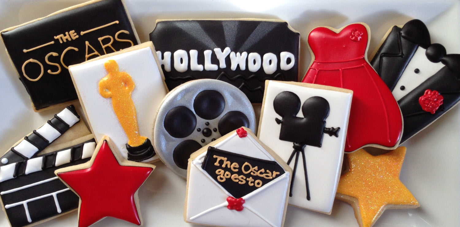 Hollywood "The Oscars" Birthday Party Sugar Cookies TheIcedSugarCookie.com Not Betty Cookies