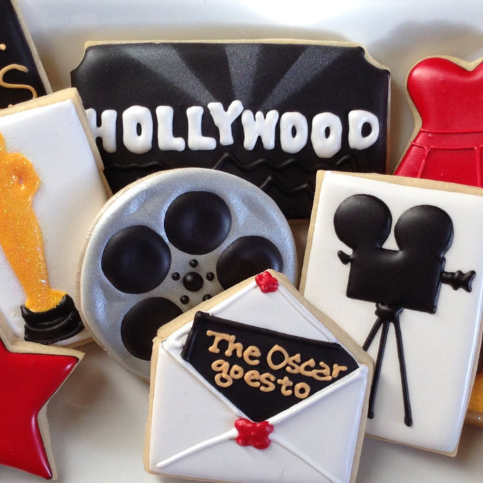 Hollywood "The Oscars" Birthday Party Sugar Cookies TheIcedSugarCookie.com Not Betty Cookies