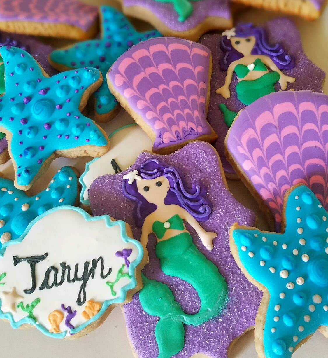 Mermaid Under The Sea Birthday Party Sugar Cookies TheIcedSugarCookie.com Ambers Cake Creations