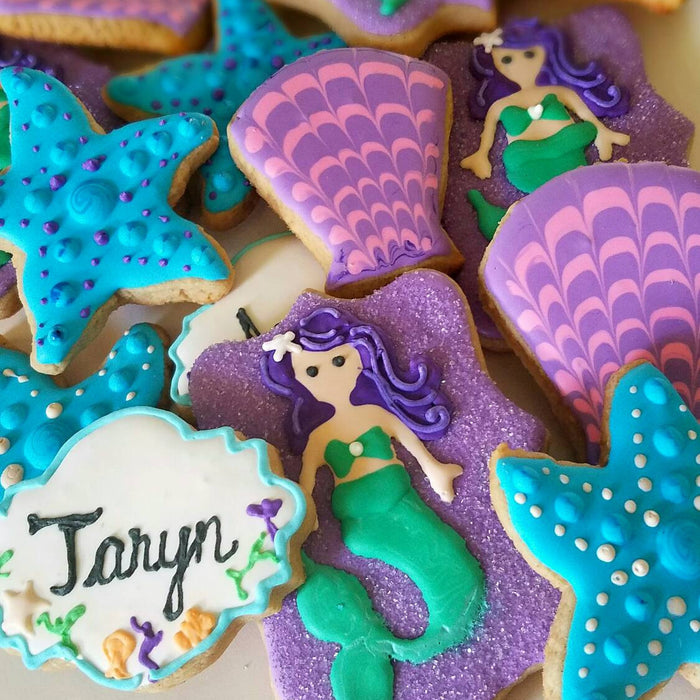 Mermaid Under The Sea Birthday Party Sugar Cookies TheIcedSugarCookie.com Ambers Cake Creations