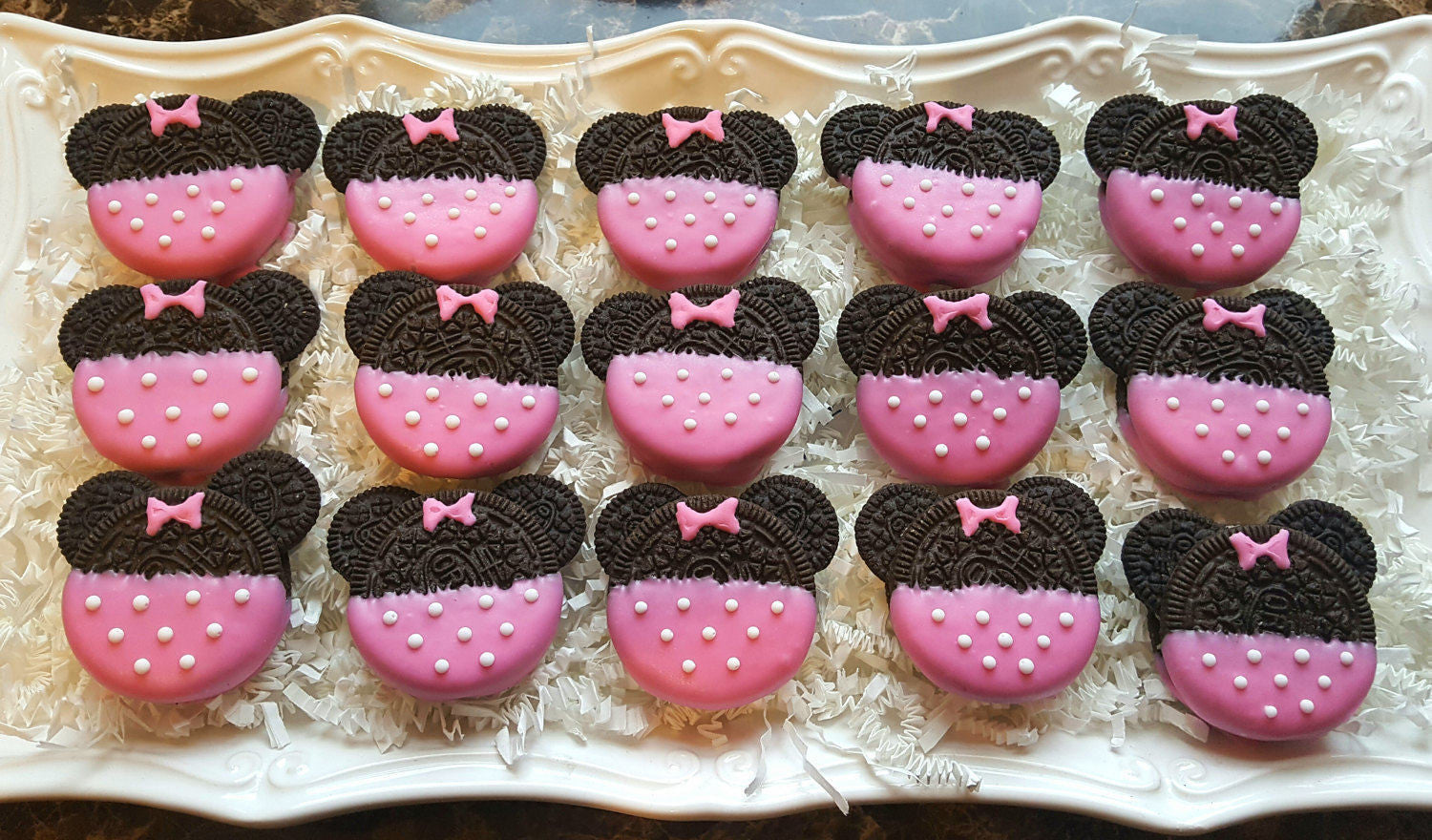 Pink Minnie Mouse Birthday Party Oreo Cookies