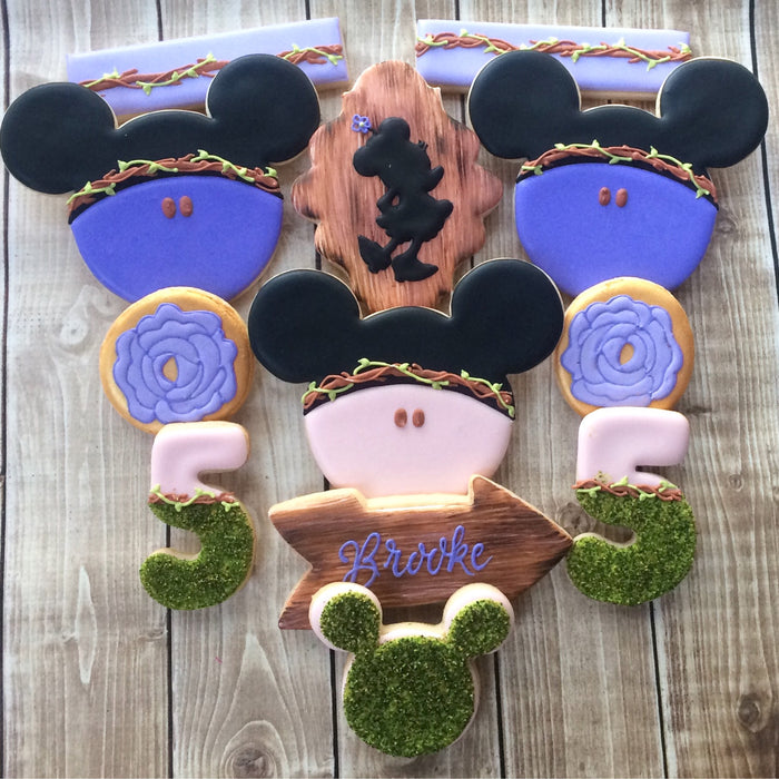 Minnie Mouse Boho Chic Woodland Birthday Party Iced Sugar Cookies by Flourish Cookies featured on TheIcedSugarCookie.com #cookies #sugarcookies #minniemouse #minniemousecookies #woodlandcookies #woodlandparty #minniemouseparty #bohochicparty
