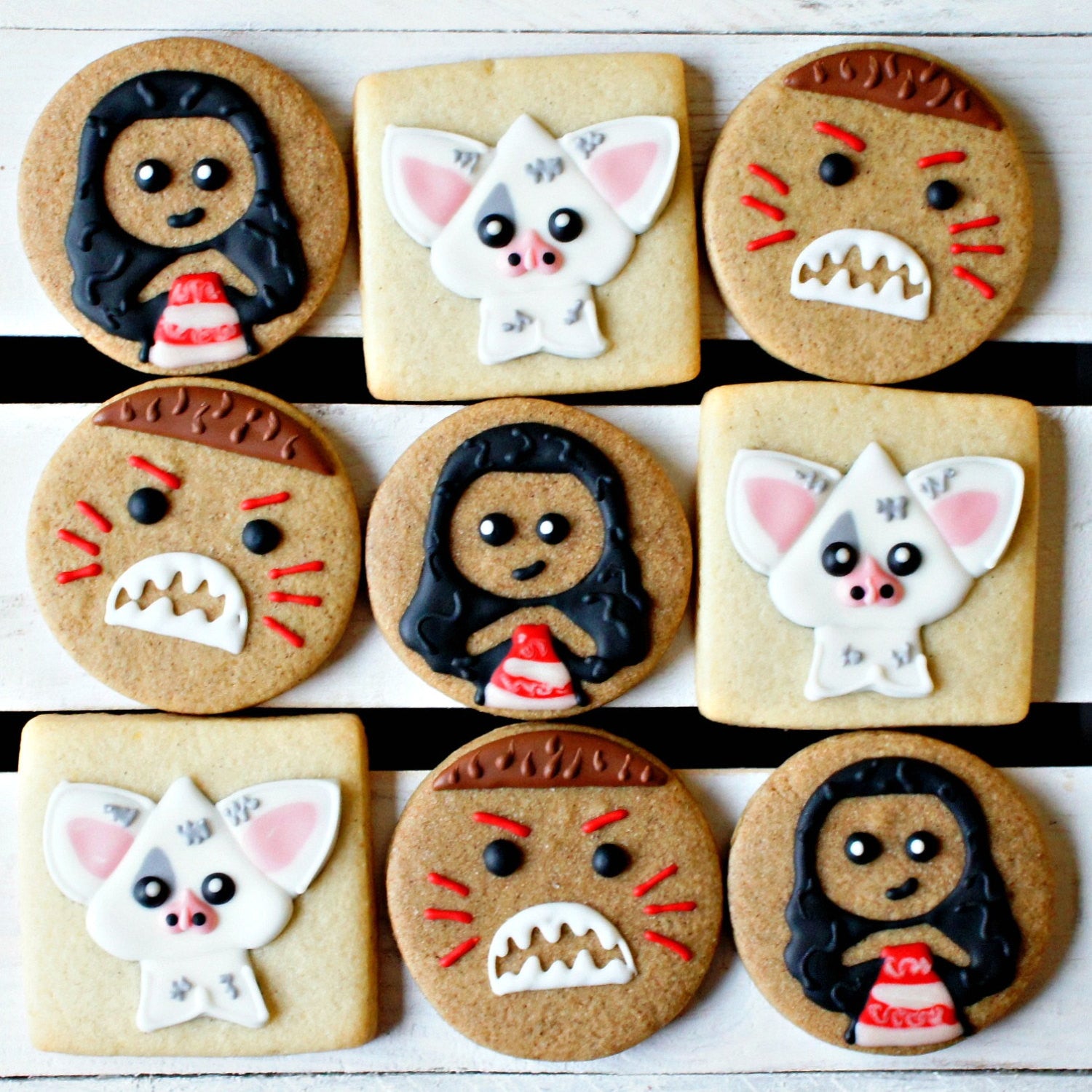 Moana Kakamora & Pua Birthday Party Gingerbread & Sugar Cookies TheIcedSugarCookie.com LHE Bakes Etsy Shop