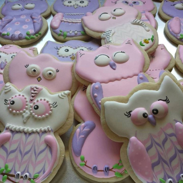 Pink And Purple Owl Birthday Party Sugar Cookies TheIcedSugarCookie.com Treats Buy Terri