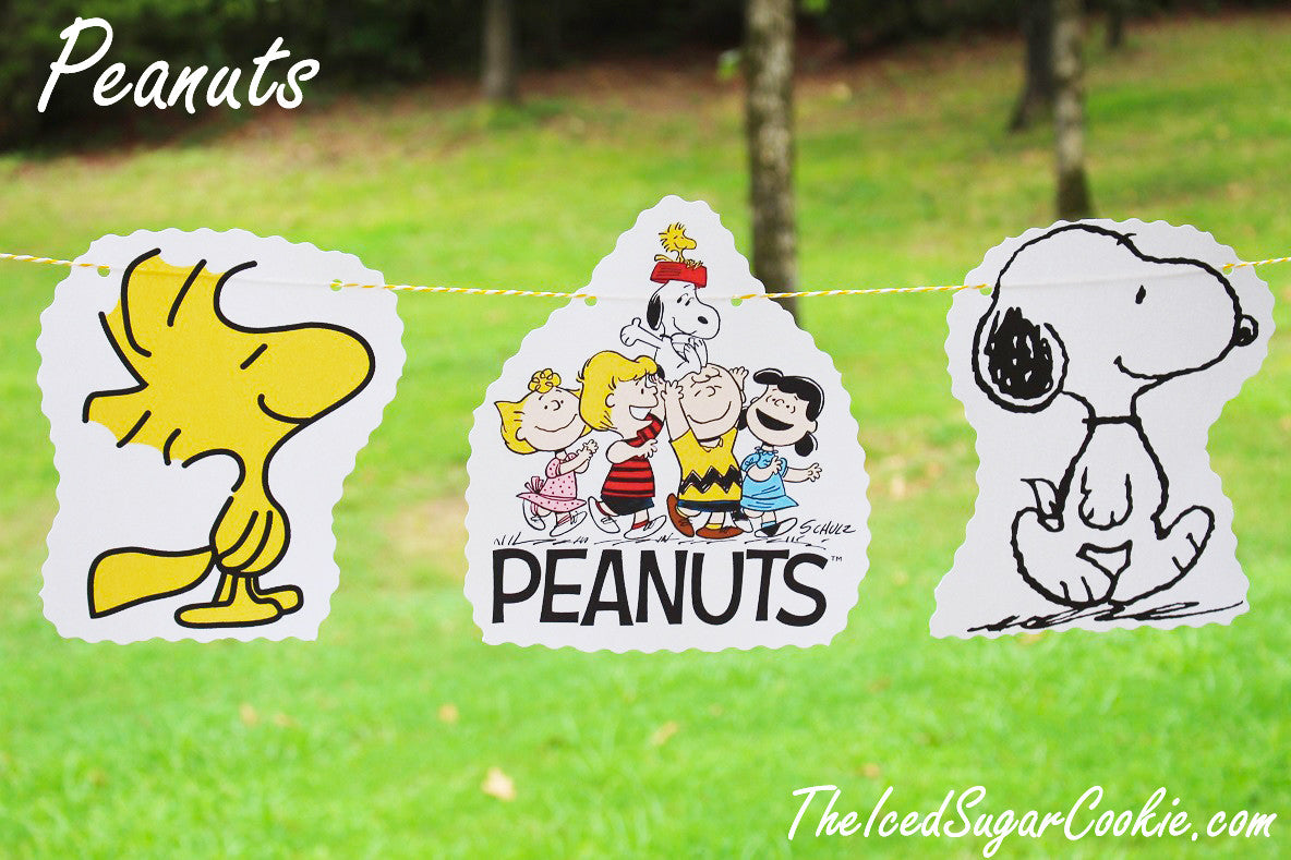 DIY Peanuts Gang, Snoopy, Woodstock, Charlie Brown, Sally, Lucy, Schroder Birthday Party Flag Hanging Banner DIY Ideas