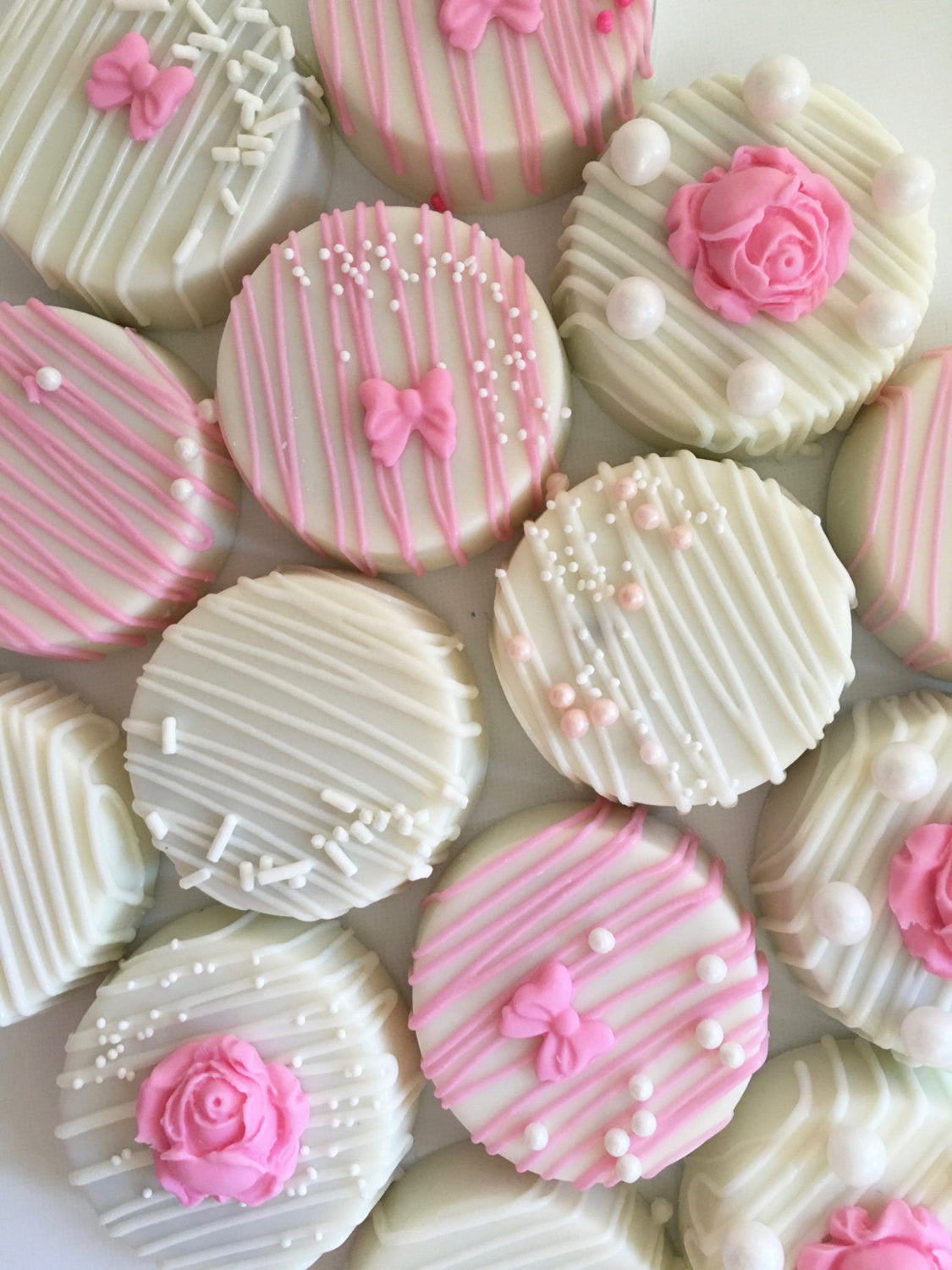 Pearls And Roses White Chocolate Covered Oreos TheIcedSugarCookie.com Milk And Honey Cakery