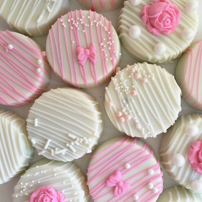 Pearls And Roses White Chocolate Covered Oreos TheIcedSugarCookie.com Milk And Honey Cakery