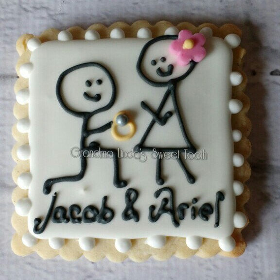 Personalized Engagement Stick Figure Sugar Cookies-Wedding Shower Cookies TheIcedSugarCookie.com Grandma Linda's Sweet Tooth GL Sweet Tooth