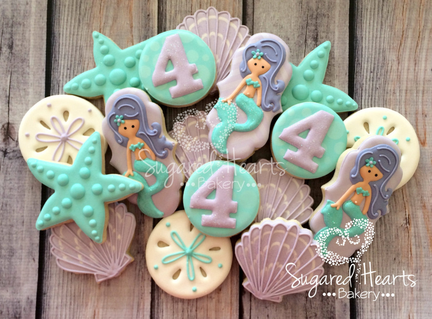 Purple And Aqua Mermaid Under The Sea Birthday Party Sugar Cookies