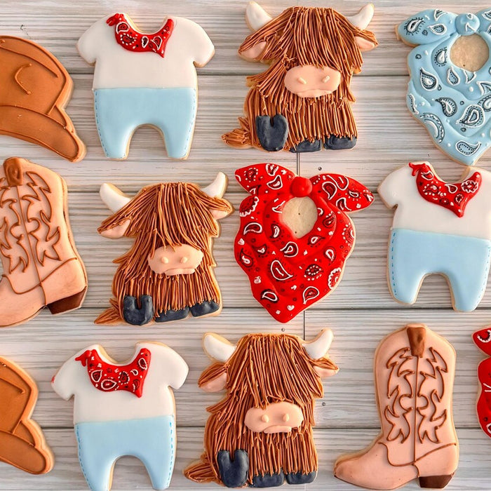 Yeehaw-Worthy Rodeo Cowboy Western Baby Shower Cookies by Sweet Spot Cookie Art featured on TheIcedSugarCookie.com