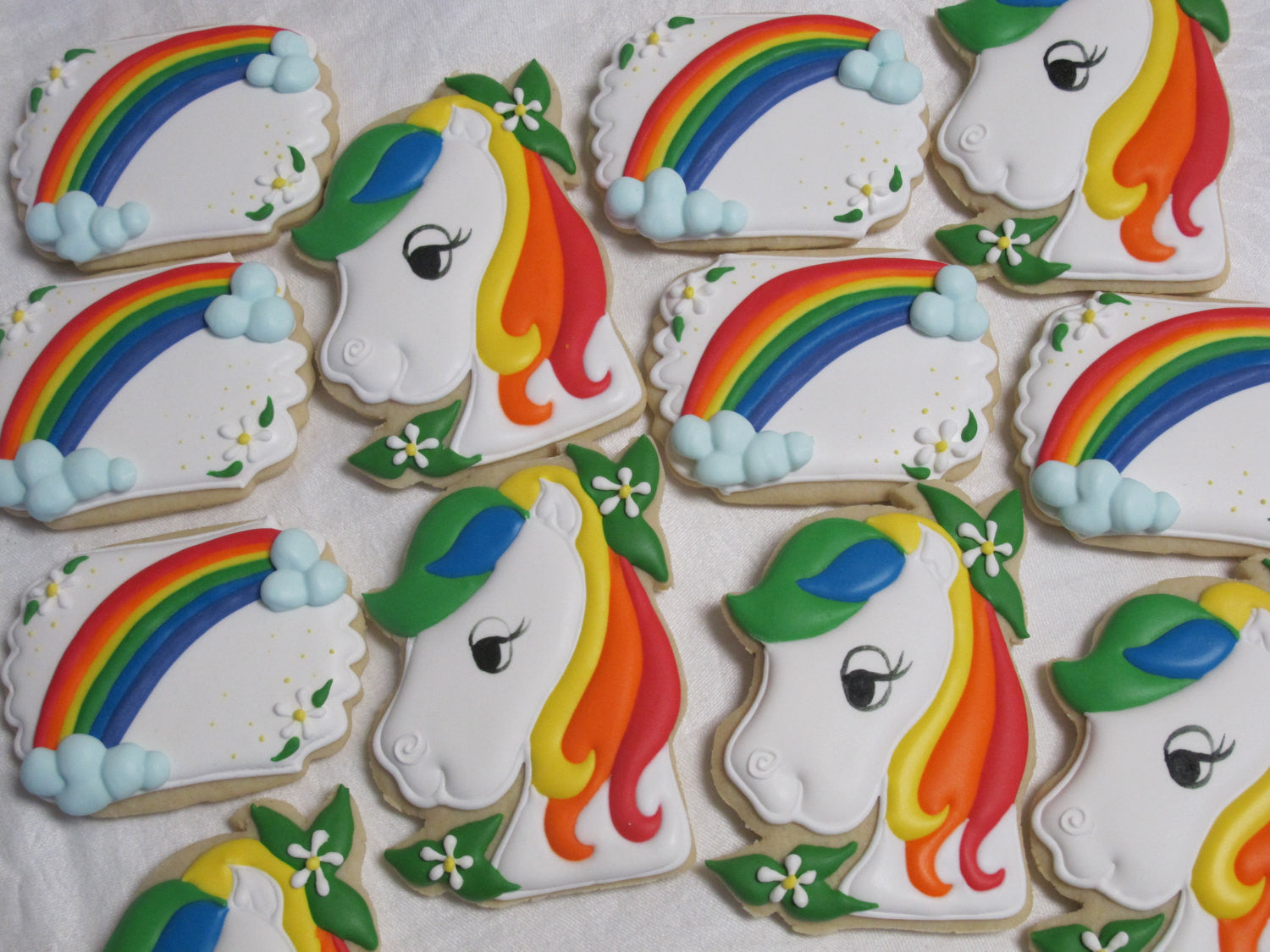 Royal Pony Birthday Party Cookies. TheIcedSugarCookie.com Marta Ingros Horse Sugar Cookies With Rainbow Hair