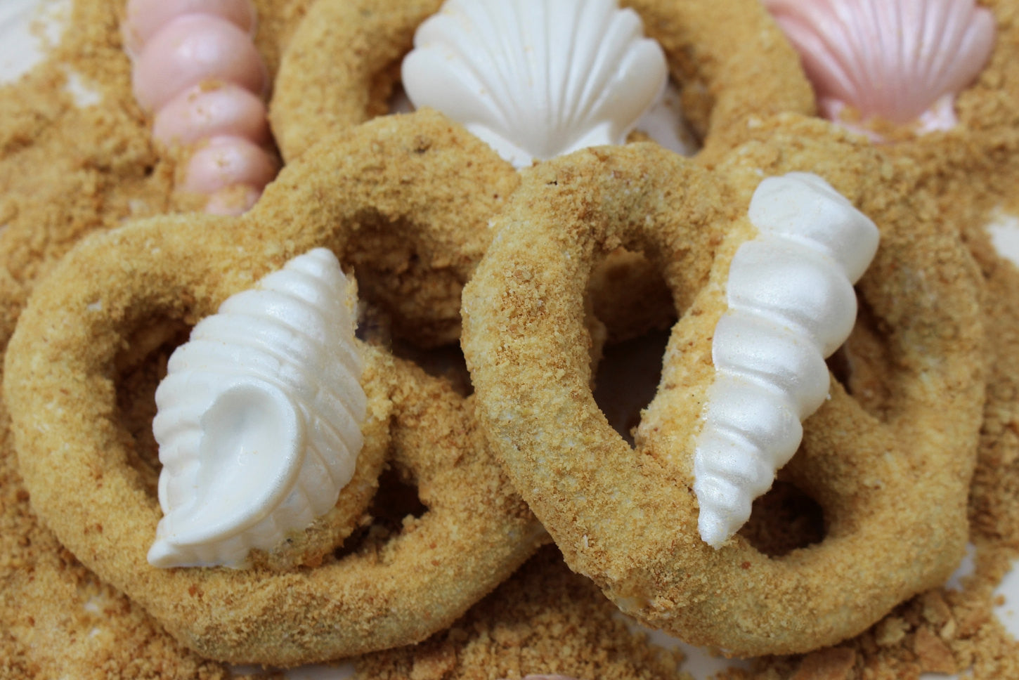 Seashore Sandy Beach Mermaid Cookies-Chocolate Pretzels With White Chocolate Seashells. TheIcedSugarCookie.com Taylors Sweet Revenge