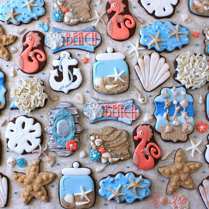 Beach Themed Seashell & Seahorse Decorated Sugar Cookies TheIcedSugarCookie.com LilaLoa Cookies Georganne Bell