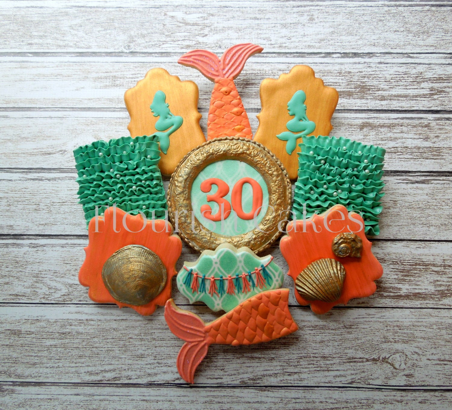 "Mermaid Tails, Waves, & Seashells" Under The Sea Birthday Party Sugar Cookies