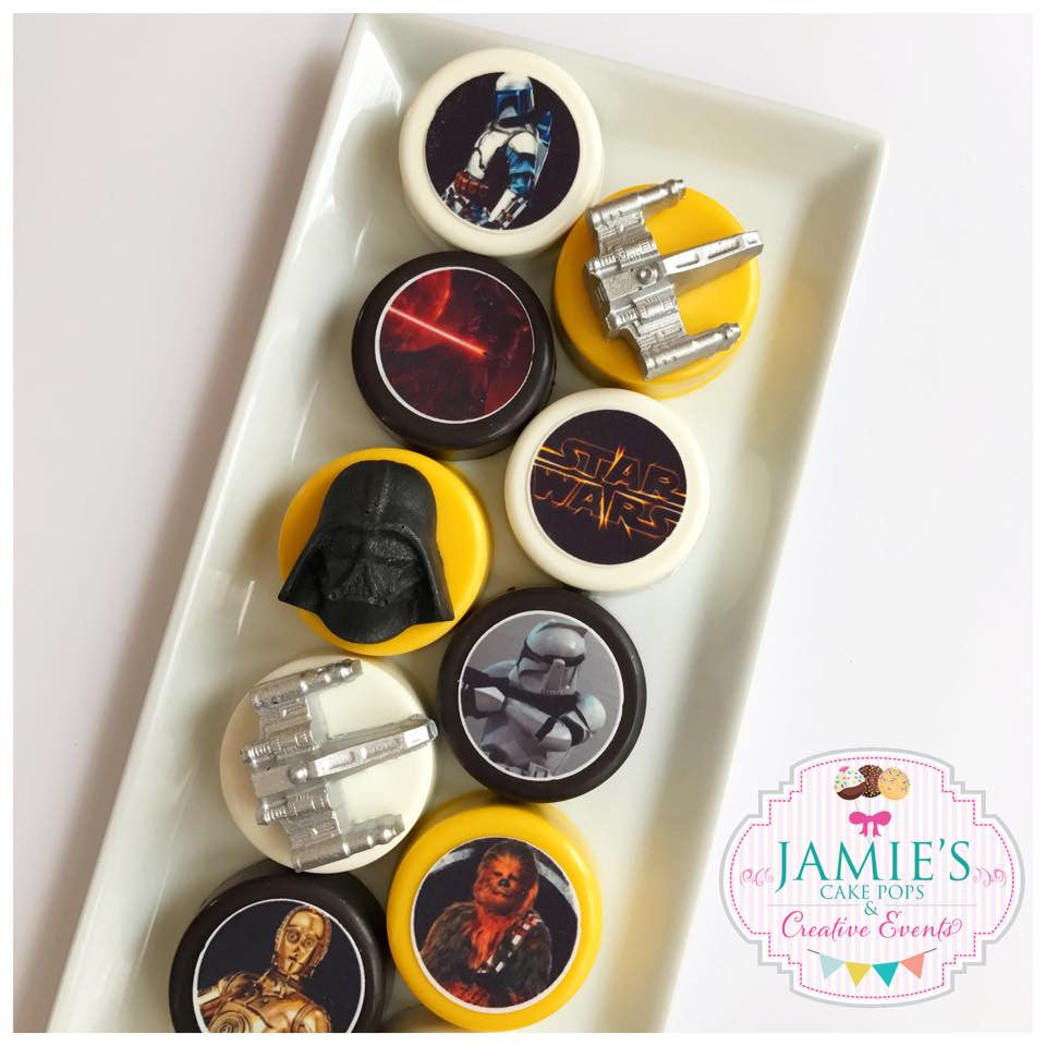 Star Wars Birthday Party Chocolate Covered Oreos, Cake Pops, Pretzel Rods TheIcedSugarCookie.com Jamie's Cake Pops and Creative Events