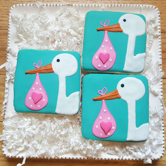 Elegant Stork Baby Shower Sugar Cookies TheIcedSugarCookie.com Baked Lovely