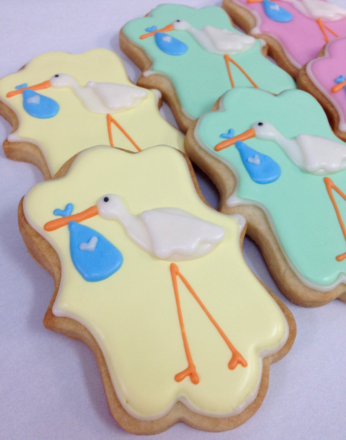 Stork Delivery Baby Shower Sugar Cookies TheIcedSugarCookie.com Sugar And Flour