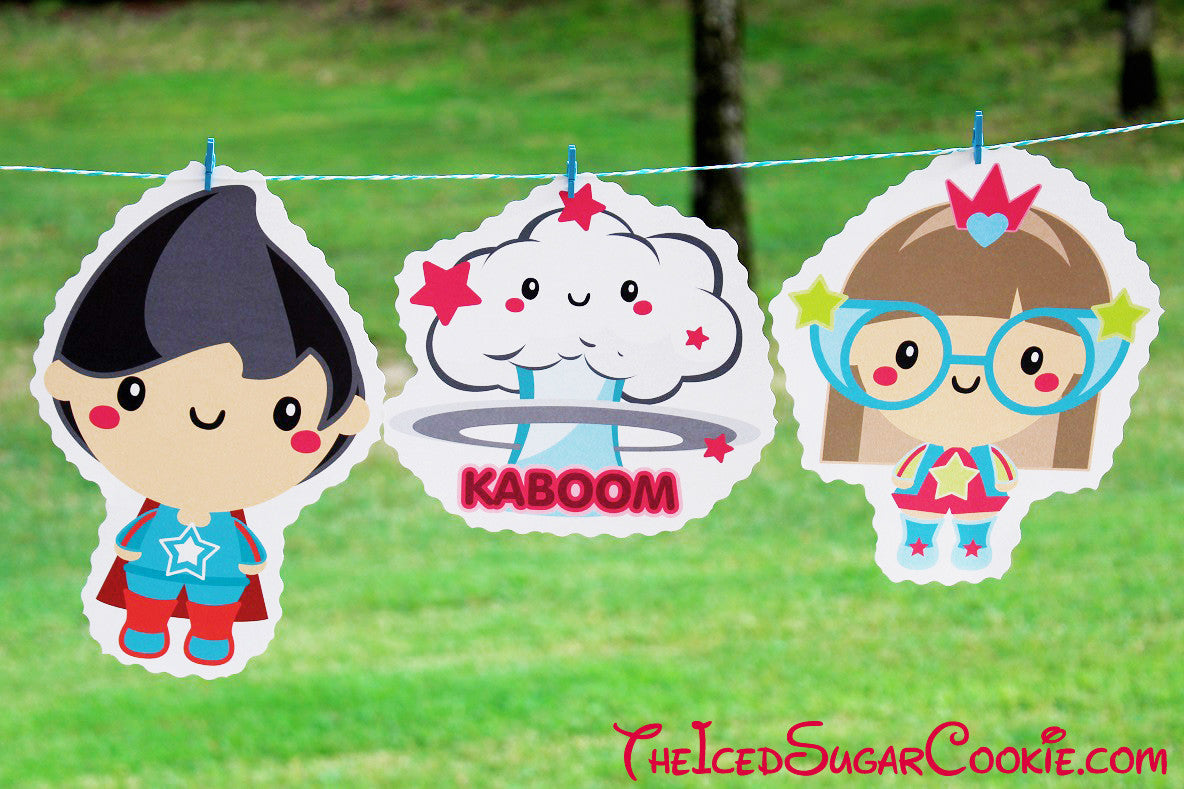 Superhero Birthday Party DIY Banner Ideas- Kaboom, Super Hero Girl, Super Hero Boy