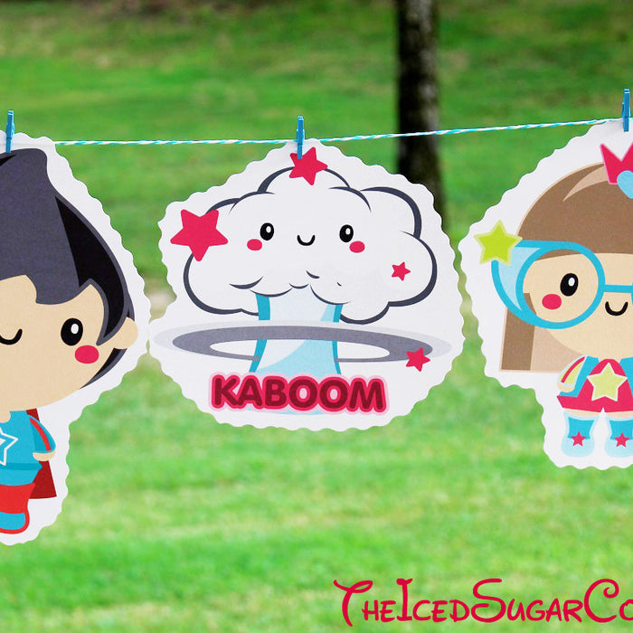 Superhero Birthday Party DIY Banner Ideas- Kaboom, Super Hero Girl, Super Hero Boy