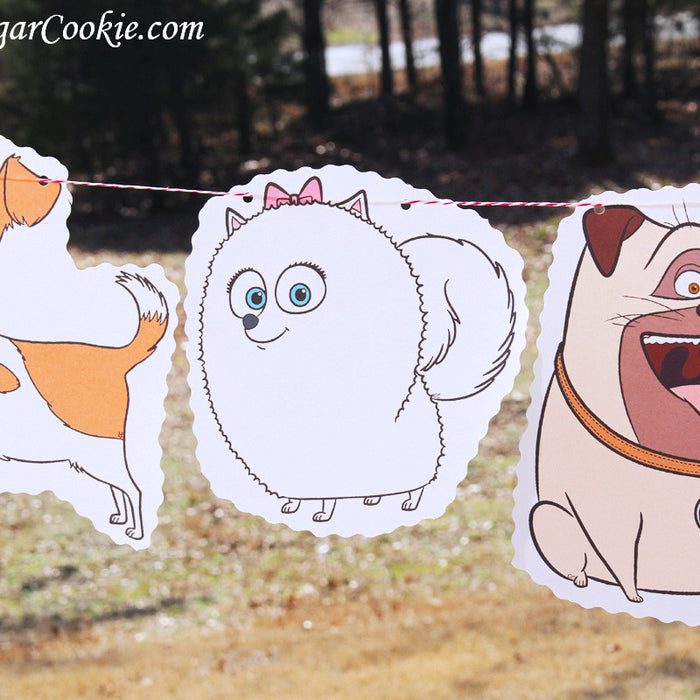 The Secret Life Of Pets Birthday Party DIY Idea Flag Hanging Banner Max, Gidget, Mel, Snowball, Duke, Buddy, Chloe