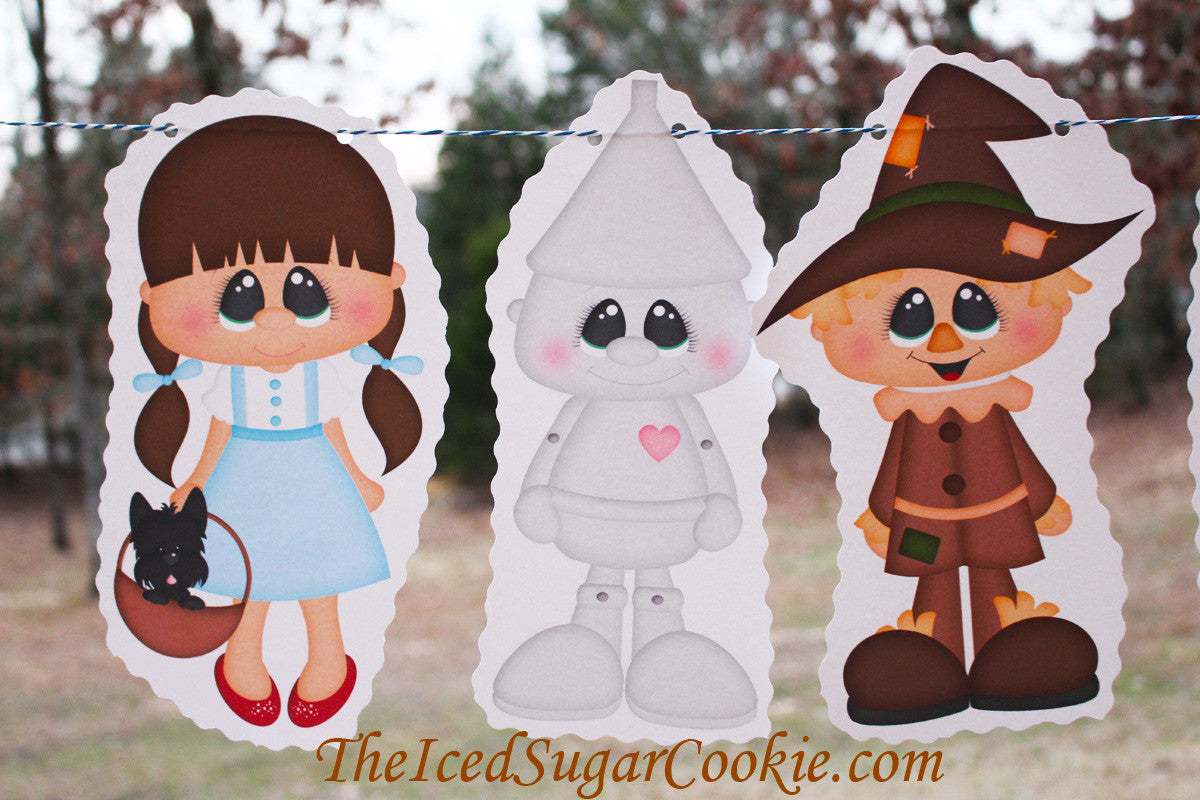 The Wizard Of Oz Birthday Party DIY Banner Flag Bunting Garland Idea-Dorothy-Toto-Tinman-Cowardly Lion-Glinda-Wicked Witch Of The West