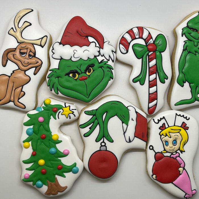 You're A Mean One Mr. Grinch Christmas Iced Sugar Cookies by Ladybug Bake Shop Featured on TheIcedSugarCookie.com