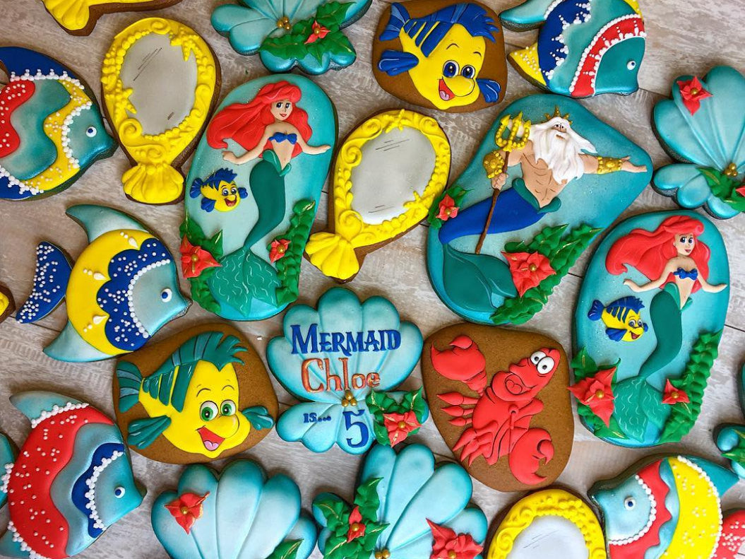 The Little Mermaid Under The Sea Birthday Party Cookies-Gingerbread, Chocolate, or Shortbread TheIcedSugarCookie.com Tale Cookies