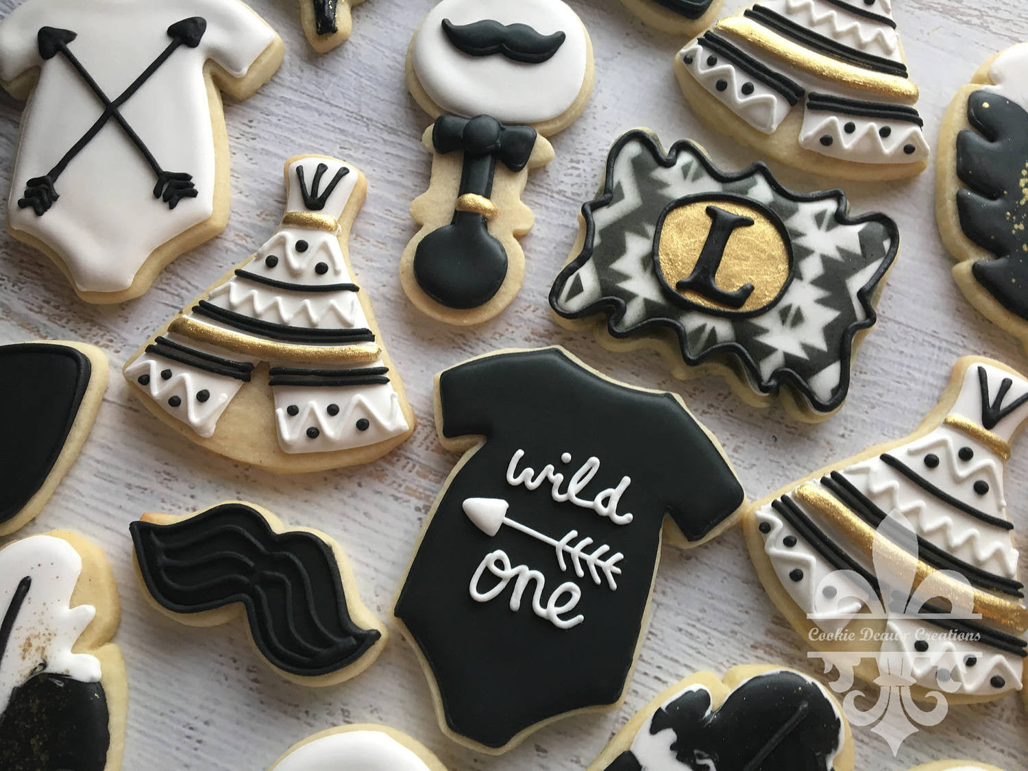 Black And Gold Tribal Boho Baby Shower Sugar Cookies