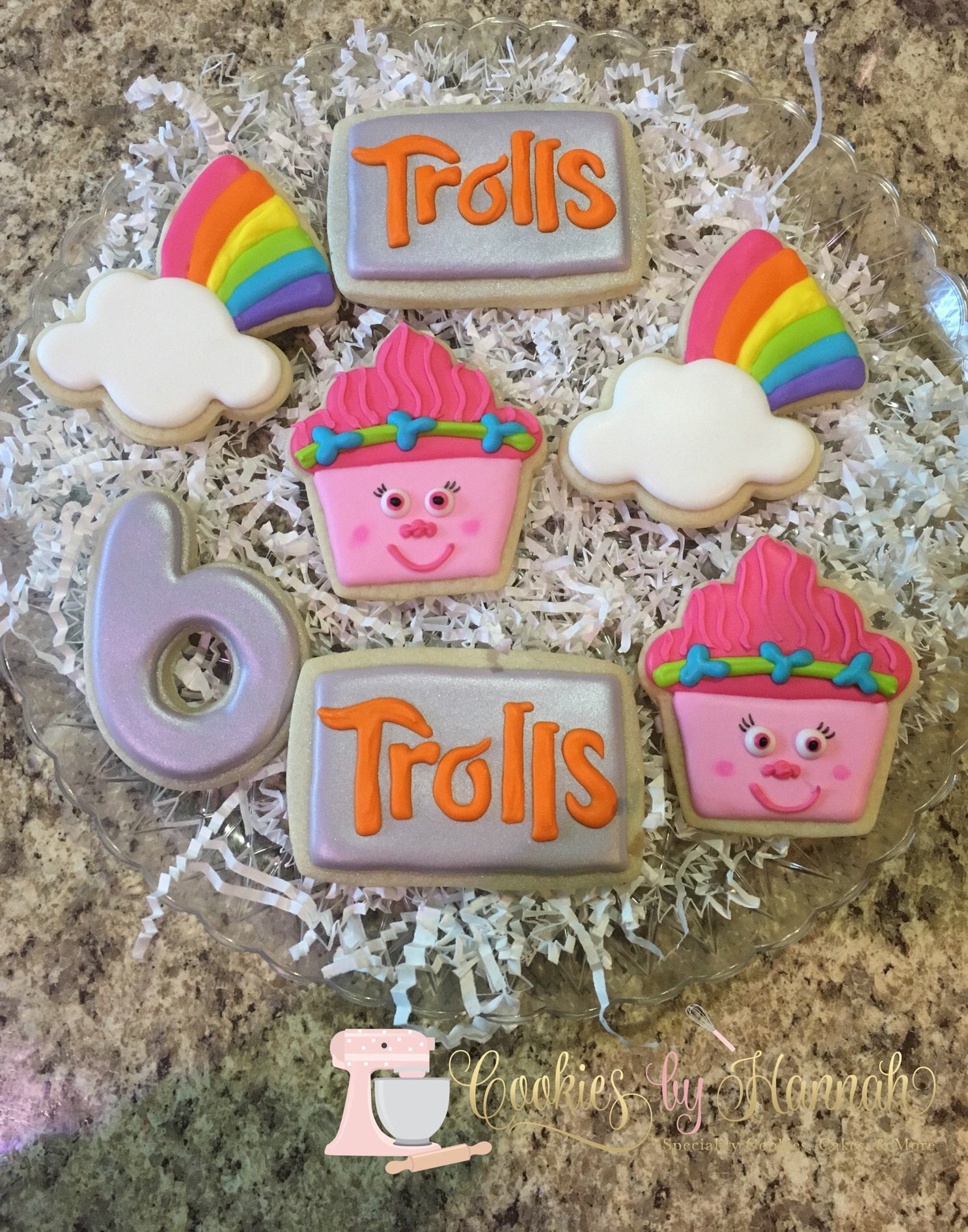 Colorful Trolls Birthday Party Sugar Cookies TheIcedSugarCookie.com Cookies By Hannah