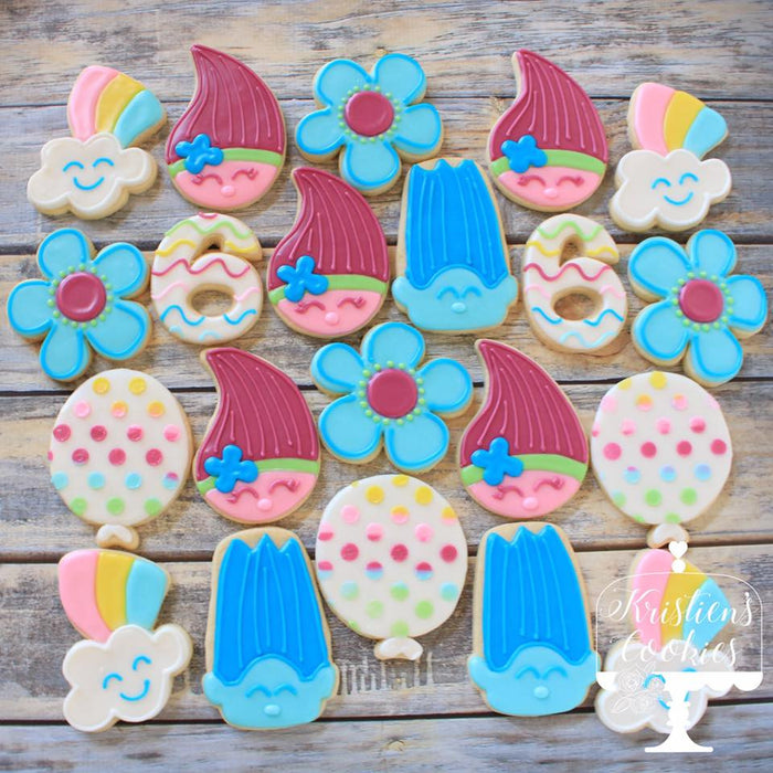 Trolls Birthday Party Sugar Cookies TheIcedSugarCookie.com Kristiens Cookies