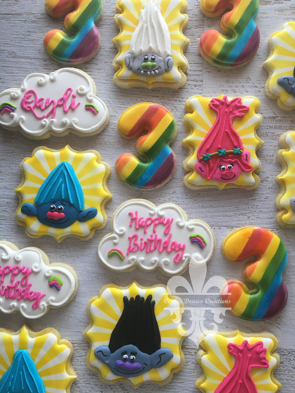 Trolls Trolls Trolls Sugar Cookies TheIcedSugarCookie.com Cookie Deaux Creations