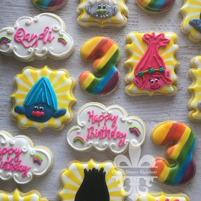 Trolls Trolls Trolls Sugar Cookies TheIcedSugarCookie.com Cookie Deaux Creations